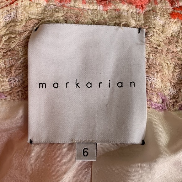 Markarian Rainbow Belted Tweed Blazer Jacket‎ - Orange Pink Cream Striped - Picture 5 of 6